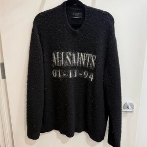 AllSaints Black Crewneck Sweater with Graphic